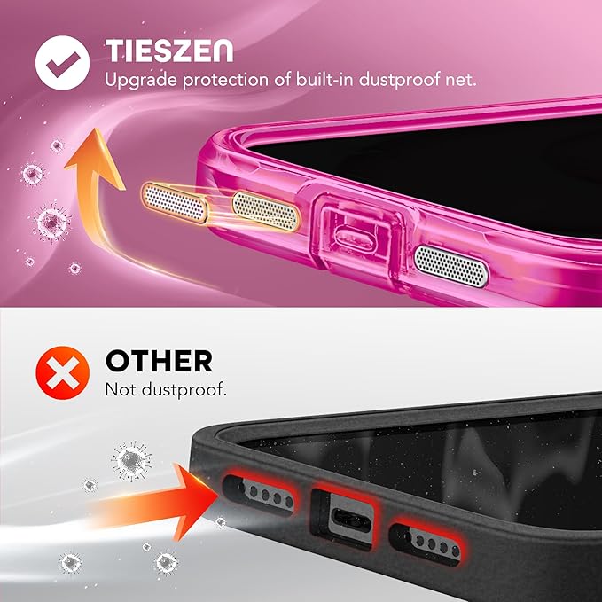 TIESZEN for iPhone 15 Case, Compatible with MagSafe, Built-in Privacy Screen Protector and Camera Protection, Anti Spy Full Body Dustproof Shockproof Hard Phone Case 6.1", Fluorescent Pink