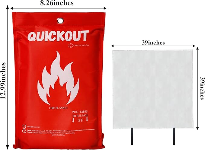 C CRYSTAL LEMON Fire Blanket for Home and Kitchen, Fiberglass Fire Blanket, 39 x 39 Inches, 2 Pack, Easy to Use for Small Household Fires, Home Safety Emergency Blanket