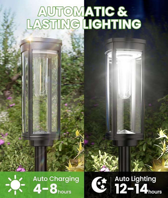 BITPOTT Bright Solar Pathway Lights, 12 Pack Solar Garden Lights Outdoor Waterproof IP65, Auto On/Off Outdoor Light Decorative Landscape Lighting for Walkway Driveway Lawn Patio Yard
