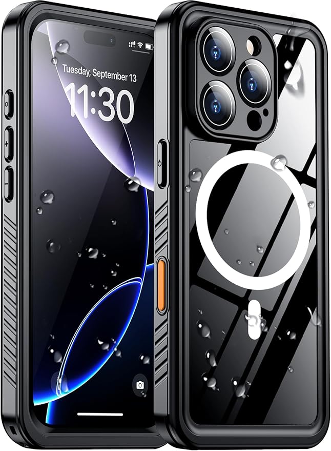 Temdan Compatible with iPhone 16 Pro Case Waterproof, Compatible with MagSafe Built-in Screen & Camera Protector IP68 Underwater Full Body 16FT Military Dropproof Shockproof Phone Case 6.3"-Black