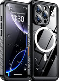 Temdan Compatible with iPhone 16 Pro Case Waterproof, Compatible with MagSafe Built-in Screen & Camera Protector IP68 Underwater Full Body 16FT Military Dropproof Shockproof Phone Case 6.3"-Black