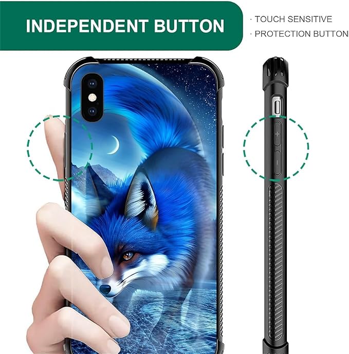 for iPhone Xs Max Case, Snowy Mountain Fox Lake Pattern Graphic Design Girl Boy Soft Silicone Hard Acrylic Shock Protection for iPhone Xs Max