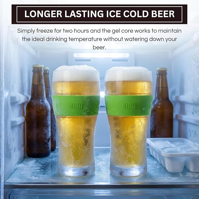 Frozen Pint Beer Glasses - Freezable Mugs Freeze Chiller, Birthday Gifts Him, Men, Dad, Guys, Cooling Cups 12oz Unbreakable Acrylic, Double Walled Insulated Glass Gift, Iced Coffee Tumbler, 2 Set