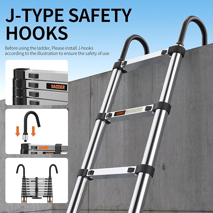 Telescoping Ladder,with Stable Hook and stabilizer barand,Extension Ladder, Heavy Duty 330lbs Max Capacity, Multi-Purpose Collapsible Ladder for RV or Outdoor Work (19.5FT/5.9M)