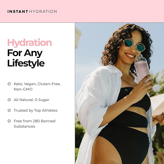 Instant Hydration Sugar Free Electrolytes Powder Packets - Watermelon Electrolyte Drink Mix & Travel Essentials - Post Workout Recovery, Brain Health, Muscle & Tissue Support - 20 Count