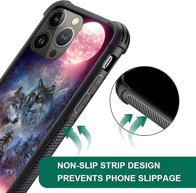 for iPhone 13 Pro Case, Star Two Wolfs Howling Pattern Graphic Design Girl Boy Soft Silicone Hard Acrylic Shock Protection for iPhone 13 Pro