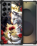 for Samsung Galaxy S25 Ultra Case,Graphic Design for Girl Boy Soft Silicone Hard Acrylic Shock Protection Designed for Samsung Galaxy S25 Ultra Black White Wolf Moon Flower Rose Pattern