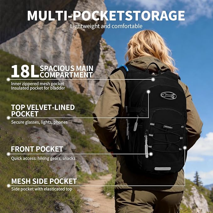 KABAQOO Hydration Backpack, 18L Multipurpose Hiking Backpack with 3L Water Bladder, Water Backpack Insulated Hydration Pack Ideal for Hiking and Cycling