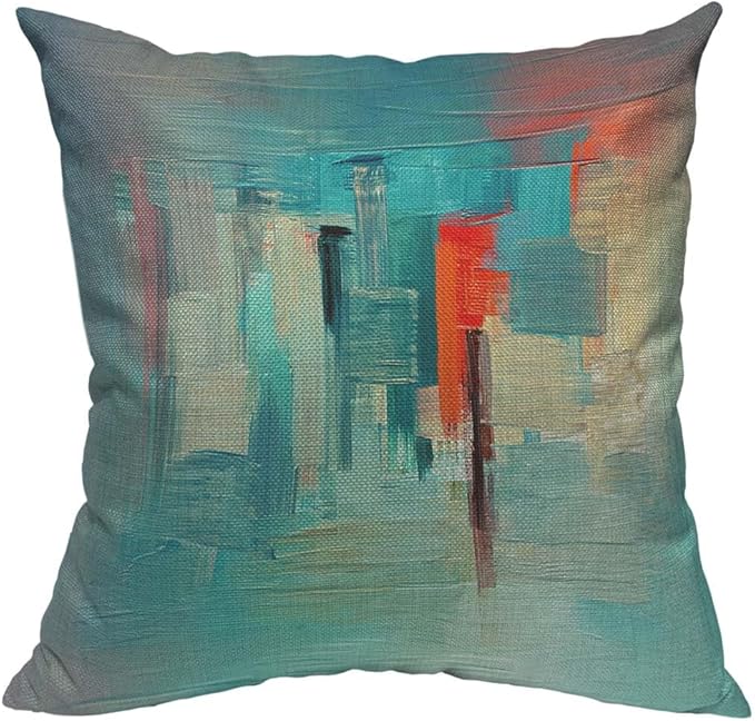 TKS MITLAN Colour Paint Pillow Cover 18x18 inch Modern Art Made with Teal, Orange Colour Paint Smears and Rough Brush Strokes Pillows Decorative Throw Pillows Farmhouse Decor for Home Cushion Case