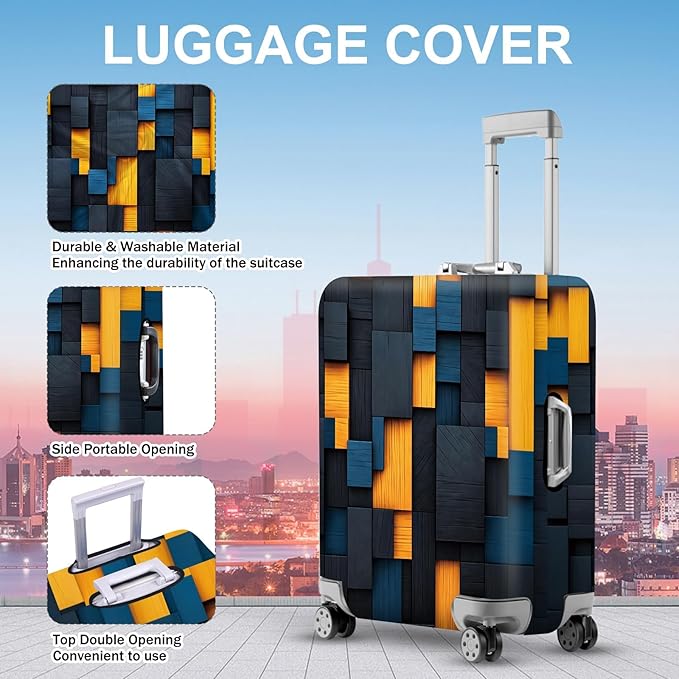ANNA QUEEN Dark Geometric Wood Luggage Cover, Modern Abstract Suitcase Protector for 28-30 Inch Bags