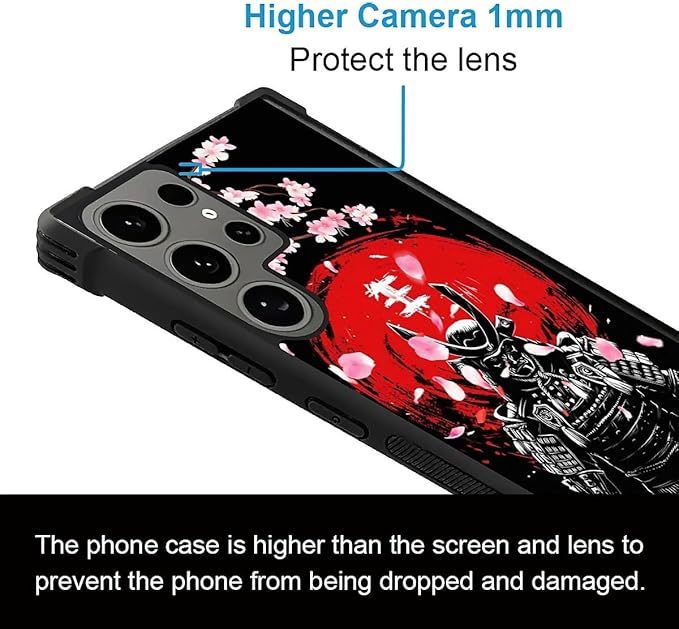 for Samsung Galaxy S24 Ultra Case, Sakura Japanese Samurai Pattern Graphic Design Girl Boy Soft Silicone Hard Acrylic Shock Protection for Samsung Galaxy S24 Ultra