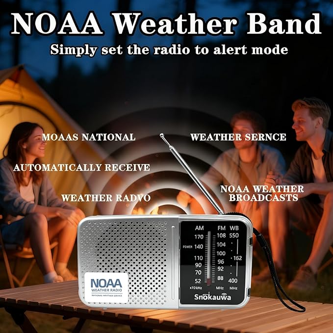 Portable AM FM Transistor Radio Battery Operated, NOAA Weather Radio with Loud Speaker, Headphone Jack, 2 AA Batteries, Excellent Reception, for Everyday Carry Essential, Travel, Storms