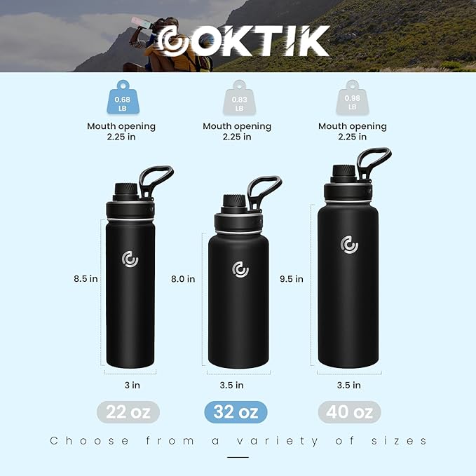 Sports Water Bottle 32oz, Insulated Water Bottle with Handle,Stainless Steel,Simple Modern,Suitable for Travel, School, Boy, Girl(Black)