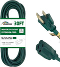 30FT Outdoor Extension Cord-16/3 SJTW Durable Green Extension Cable with 3 Prong Grounded Plug for Safety,Great for Outside Christmas Decorations