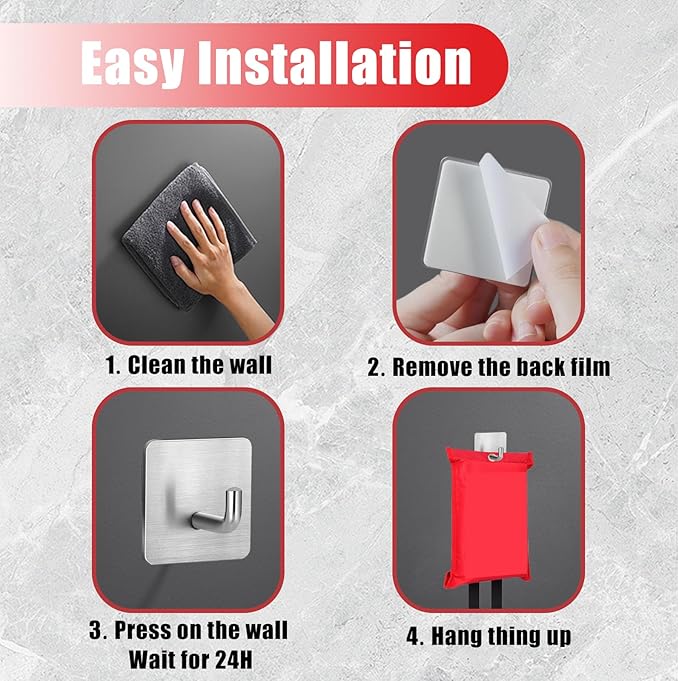 Emergency Fire Blanket Wall Hooks，Waterproof Stainless Steel Adhesive Hooks for Home Kitchen Bathroom Office and Outdoor (Silver, 3 Pack)