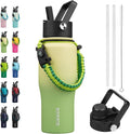 BJPKPK Insulated Water Bottles with Straw Lid, 23oz Metal Water Bottle with 2 lids & Paracord Strap, Double Wall Stainless Steel Vacuum Tumblers, Cups, Mugs, Thermo for Hot& Cold Drinks, Fresh Green