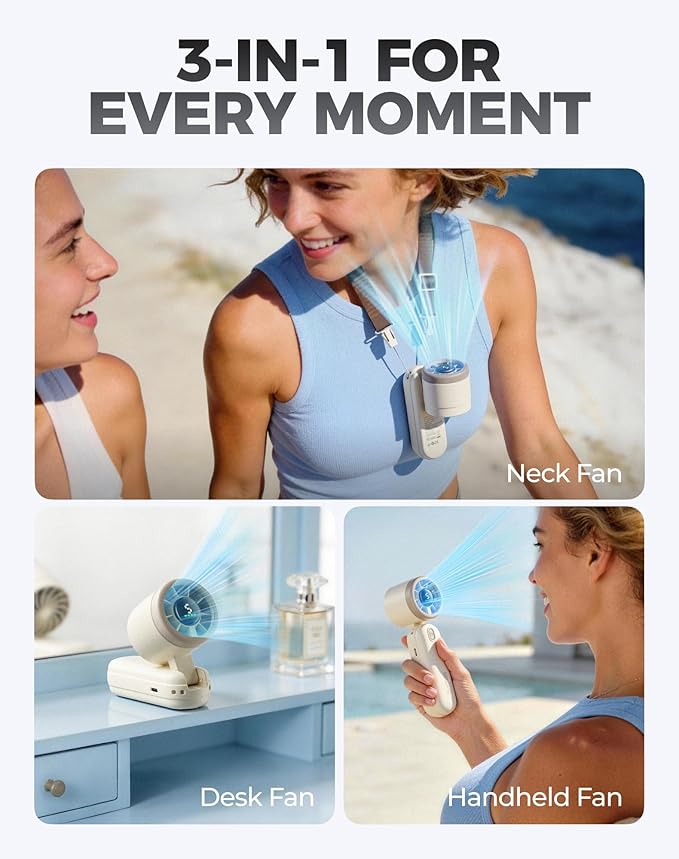 Diveblues Handheld Fan, 30ft/s Mini Portable Turbo Fan [12H Max Cooling], 4000mAh Personal Fan with LED Display, 3-in-1 Hand Held/Neck/Desk Fan for Travel, Cruise, Disney Essentials