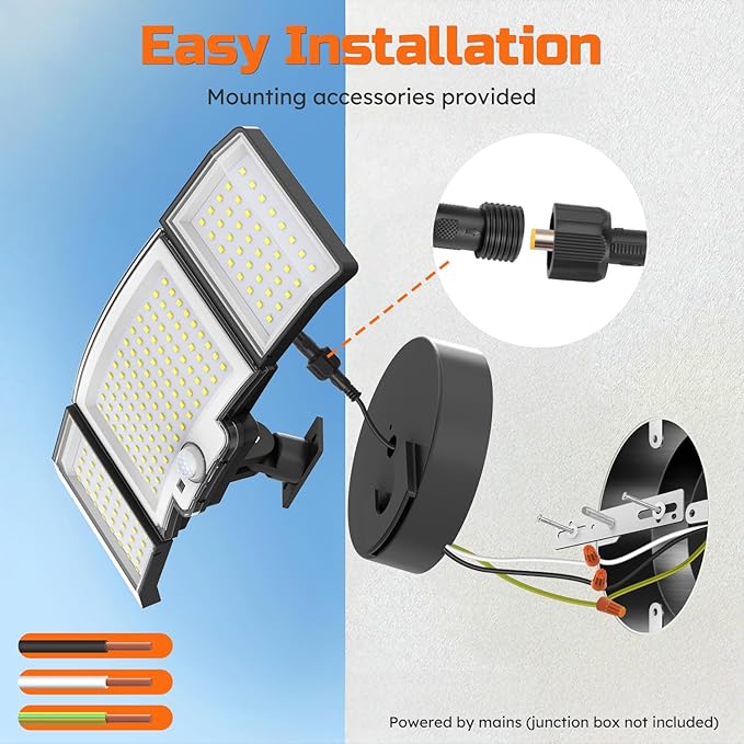 CLAONER 20W 3000LM LED Security Motion Sensor Outdoor Floodlights, 6500K Daylight Remote Control, 3 Modes Dusk to Dawn, Waterproof 3 Heads Hardwired Flood Light for Driveway, Garage, Porch(2 Pack)