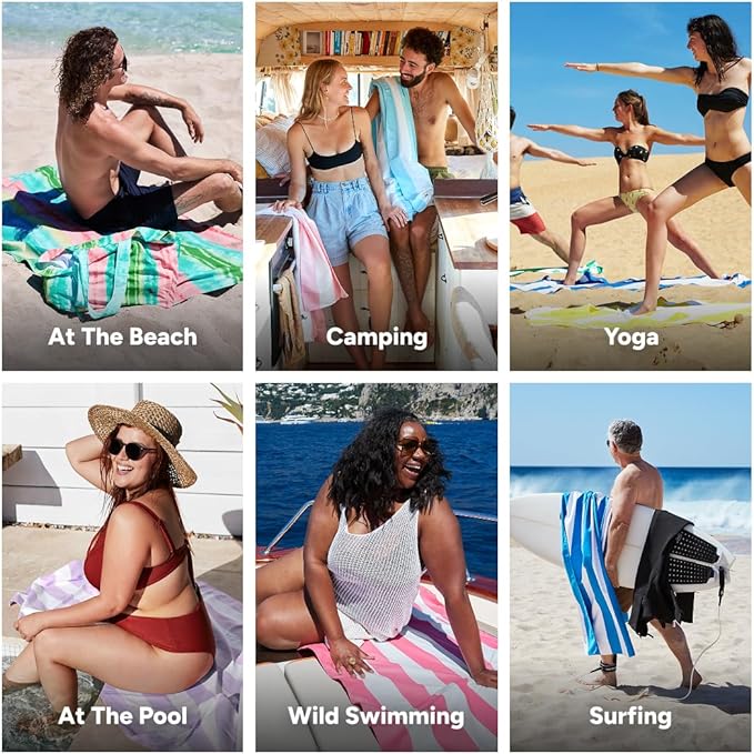 Dock & Bay Beach Towel - Quick Dry, Sand Free - Compact, Lightweight - 100% Recycled - Includes Bag - Watermelon Sugar - Large (160x90cm, 63x35)