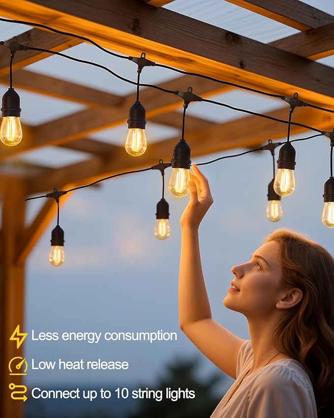 BRIMAX 2W 100FT Outdoor String Lights Commercial Grade with 32 Shatterproof S14 Dimmable LED Bulbs Patio String Lights Heavy Duty Waterproof for Bistro Cafe Market 2700K