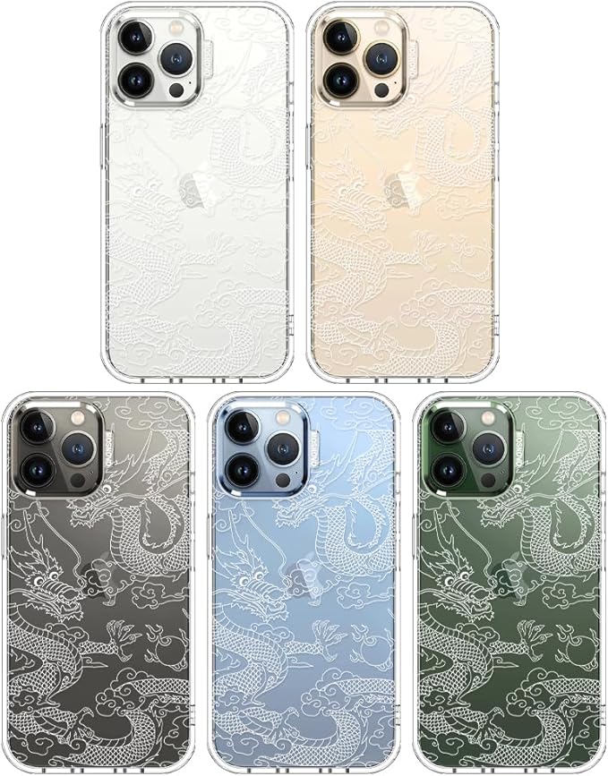 MOSNOVO Case for iPhone 13 Pro Max, [Buffertech 6.6ft Military-Grade Drop Protection] [Anti Peel Off Tech] Clear TPU Bumper Phone Case Cover Design - White Dragon