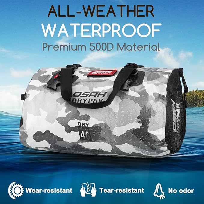 OSAH DRYPAK Waterproof Duffel Bag - Motorcycle Dry Bag Tail Bag with Large Storage Space, Waterproof Luggage Duffle Bags with Outer Mesh Zipper Pocket for Camping, Kayaking, Fishing & Traveling