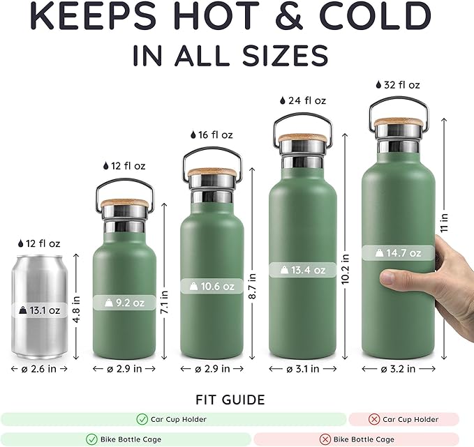 Bambaw 32oz Insulated Water Bottle, Metal Water Bottle Stainless Steel Great for Hiking, Lightweight and Easy to Carry, Durable, Made of High-Grade Stainless Steel (Sage Green)