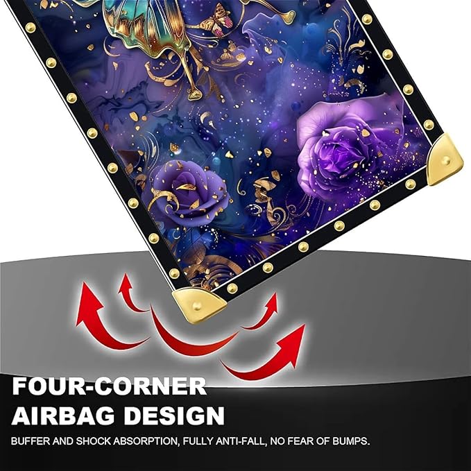 Compatible with iPhone 16 Case, Glistening Golden Butterfly Vibrant Purple Blue Luxury Golden Decoration for Girl Women Soft TPU Shockproof Protective Hard PC Back