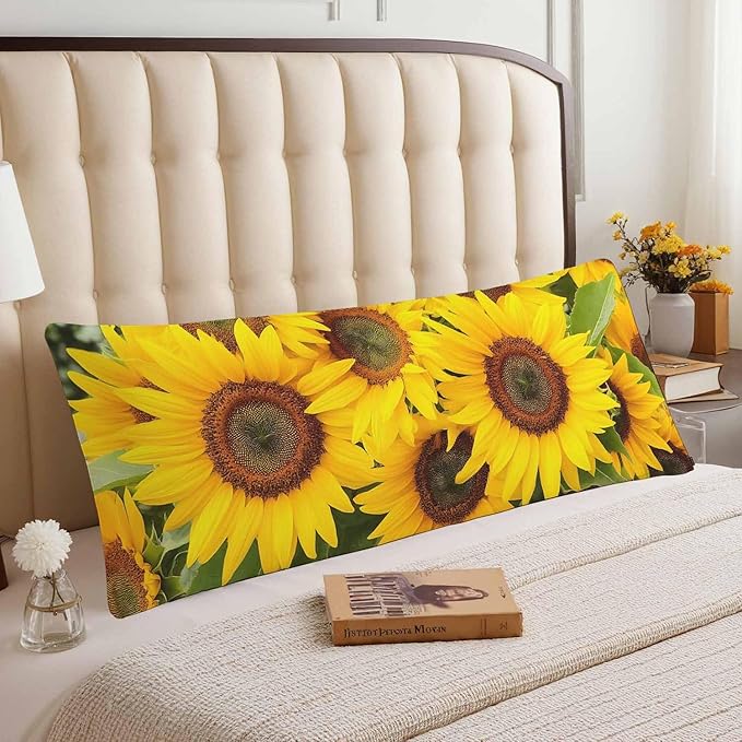 Sunflower Body Pillow Cover Yellow Sunflowers Field Decorative Body Pillow Covers Long Pillow Cushion Case Zipper Body Pillowcase Soft Cushion Cover for Bedding,Couch,Home 20"X54"