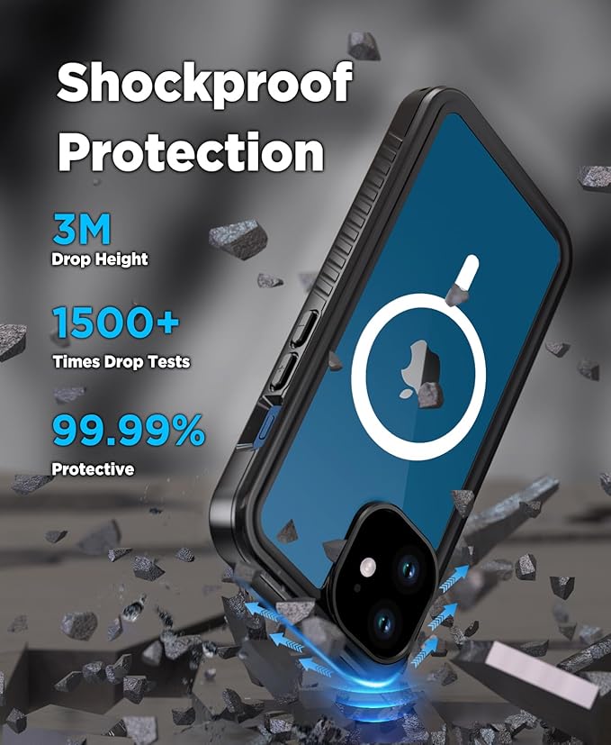 Beeasy for iPhone 12 Waterproof Case Compatible with Magsafe IP68 Underwater Military Grade, Phone Case with Shockproof, Dustproof, Rugged 360 Full Body Protection Cover with Built-in Screen Protector