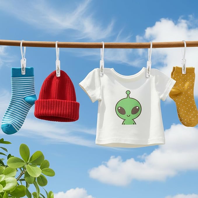 15 Pack Laundry Hooks with Rope, Multi-Purpose Clothes Pins & Hanging Clips for Closet Organizer, Windproof Drying Rack Accessories for Pants, Socks, Bras, Towels, Hats, Baby Clothes (White)