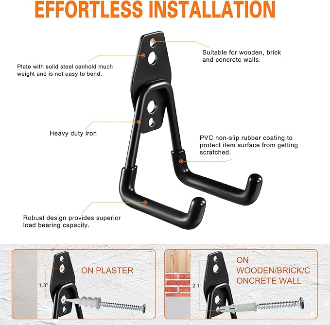 HUPBIPY Heavy Duty Garage Hooks 12 Pack, 2.8 inch Small U Shaped Hanger, Wall Mounted Storage System, Power and Garden Tool Organizer, for Hanging Ladders, Hose, Bulk Items and More