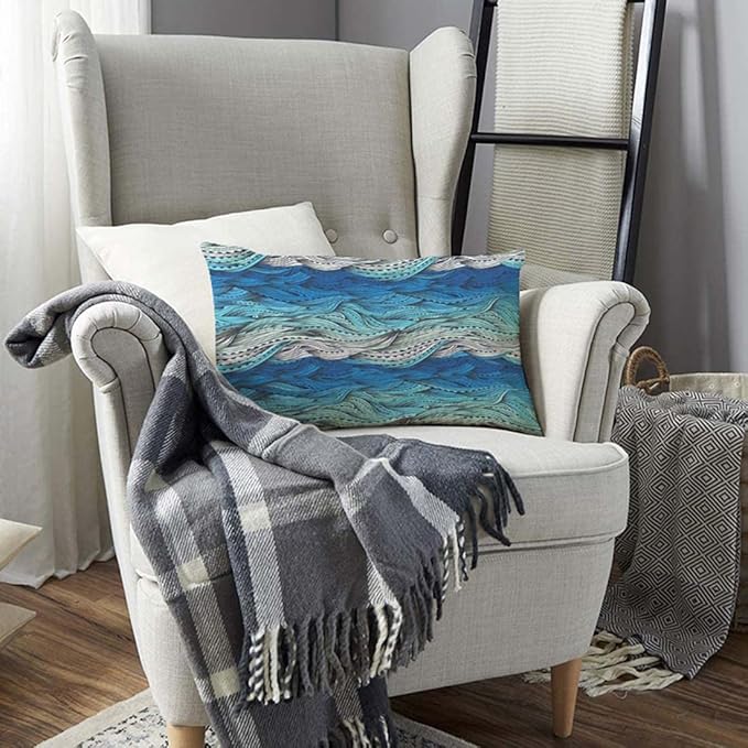 TKS MITLAN Abstract Wave Pillow Covers 12 x 20 Inch Ocean Sea Water Gradient Blue Beach Waves Lines Stripes Decorative Throw Pillow Covers Linen Cushion Case for Sofa Couch
