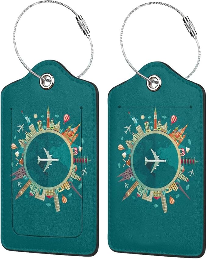 World Travel Luggage Covers and Luggage Tags Tsa Approved, Elastic Washable Fashionable Anti-Scratch Protector, Birthday Gifts for Men Women (M 22-25 Inch Luggage)