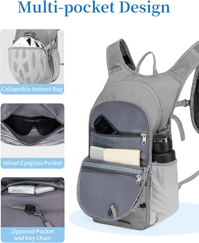 Hydration Backpack with 2L Water Bladder, Hiking Water Backpack for Men Women with Phone Pocket and Helmet Holder