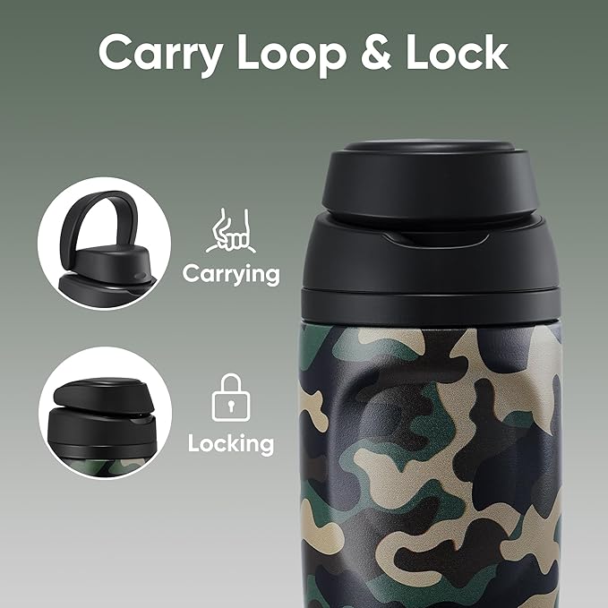 Fijinhom 24 oz Insulated Water Bottle,Stainless Steel Sports Water Bottle with Straw, Double Wall Vacuum Leak Proof, Cold for 24 Hours, BPA Free for Travel, Sport, Outdoor, Camouflage color