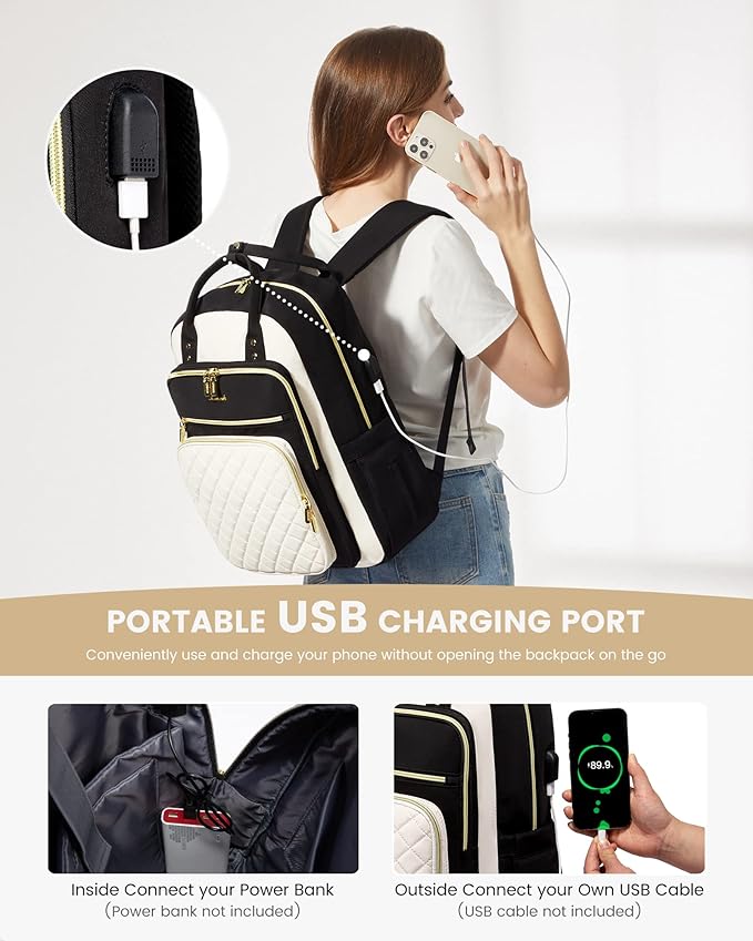 LOVEVOOK Laptop Backpack, Unisex, D-black-beige, 19 x 13.3 x 7.9 in, 1.9 lbs, 30L capacity, 18 pockets, ergonomic shoulder straps, thick EVA foam laptop protection