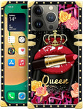 Compatible with iPhone 14 Pro Max Case, Queen Lip Crown Leopard Print Luxury Golden Decoration for Girl Women Soft TPU Shockproof Protective Hard PC Back for iPhone 14 Pro Max