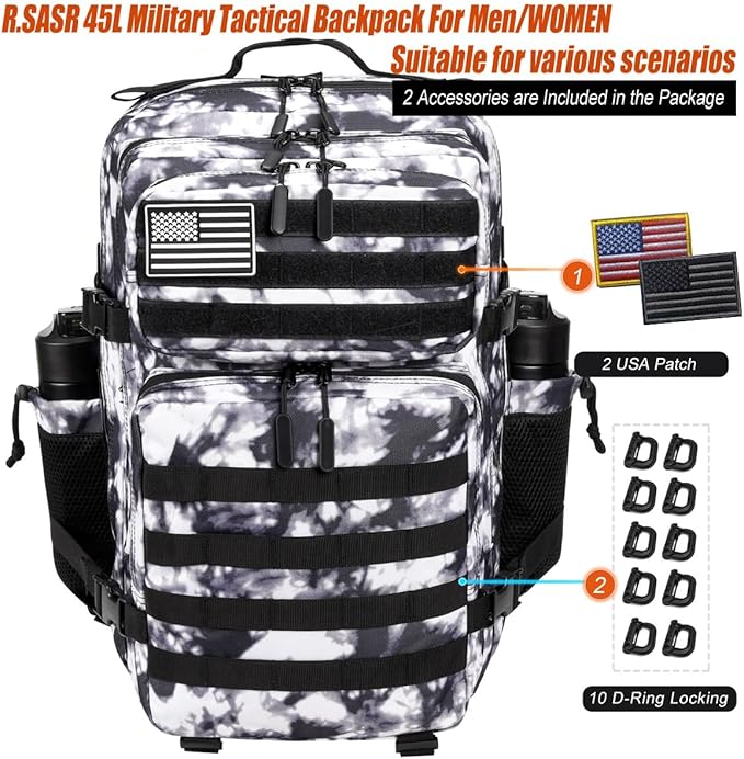45L Tactical Backpack for Men Women, Military Assault Pack with MOLLE, Large 3 Day Bug Out Bag for Hiking Camping