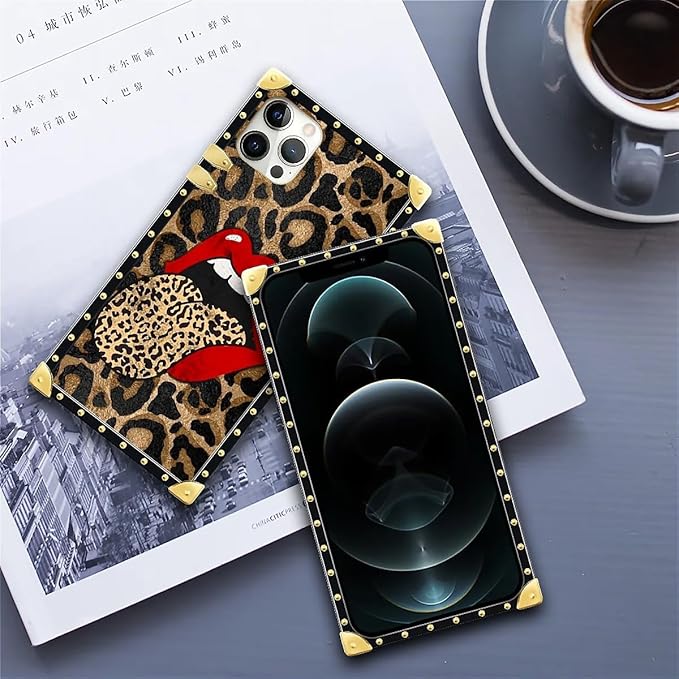 Compatible with iPhone 11 Pro Max Case, Brown Leopard Print Mouth Luxury Golden Decoration for Girl Women Soft TPU Shockproof Protective Hard PC Back for iPhone 11 Pro Max