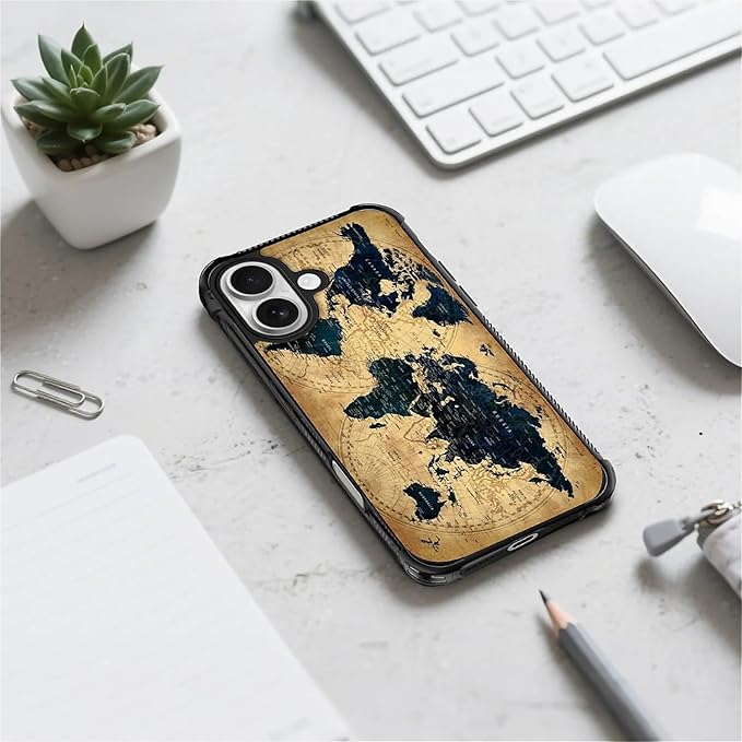 for iPhone 17 Case,for MagSafe Graphic Design for Girl Boy Soft Silicone Hard Acrylic Shock Protection Designed for iPhone 17 Brown World Map Pattern