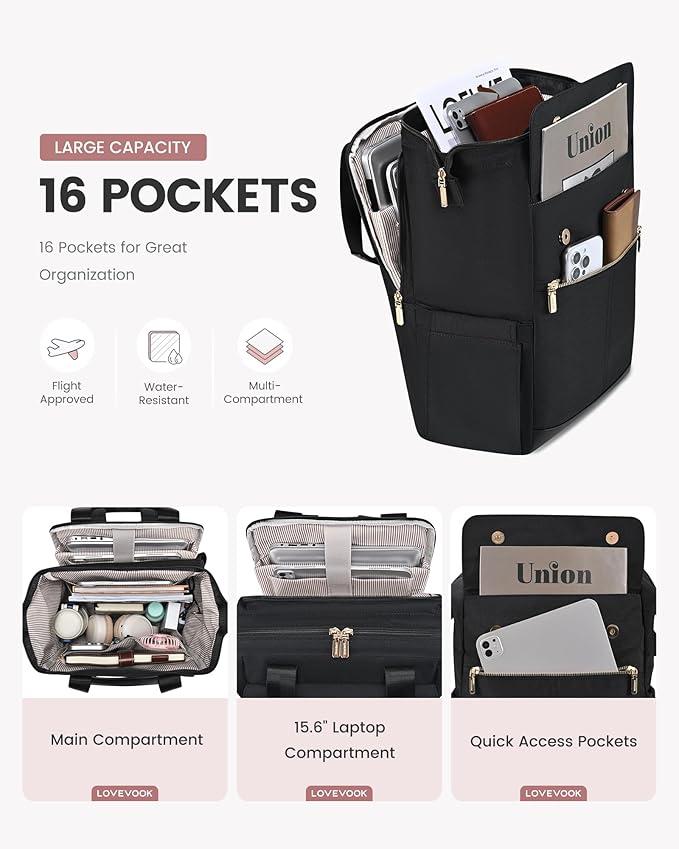 LOVEVOOK Laptop Backpack for Women, 15.6 Inch Work Laptop Bag with USB Port, Fashion Teacher Nurse Backpack Purse, Waterproof Travel Computer Backpack with Organizer Bag, 2PCS