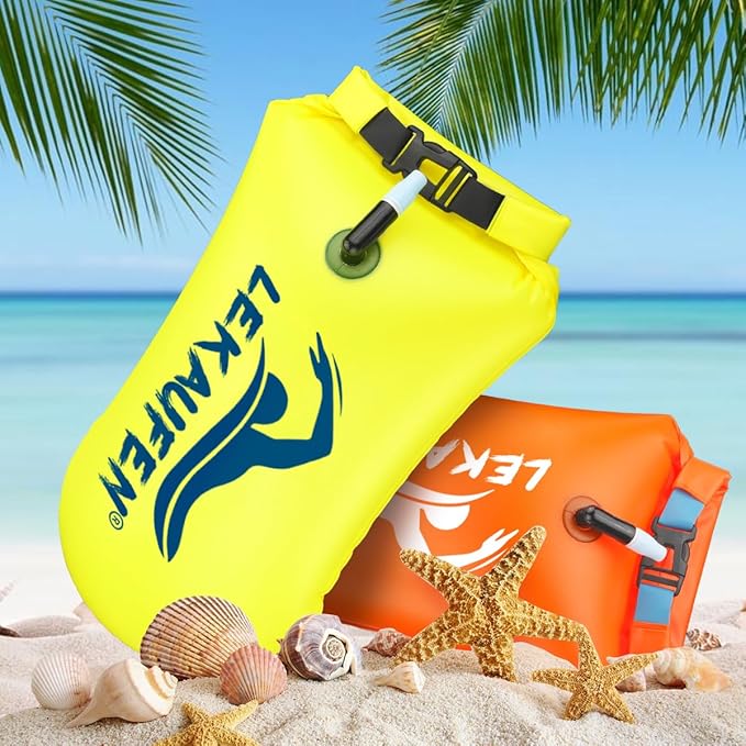 Swim Buoy for Open Water 2 Pack, 20L Swim Safety Float Waterproof Dry Bag for Swimmers Triathletes Kayakers Snorkelers, Swimming Pull Buoy for Safer Swim Training (Yellow & Orange)