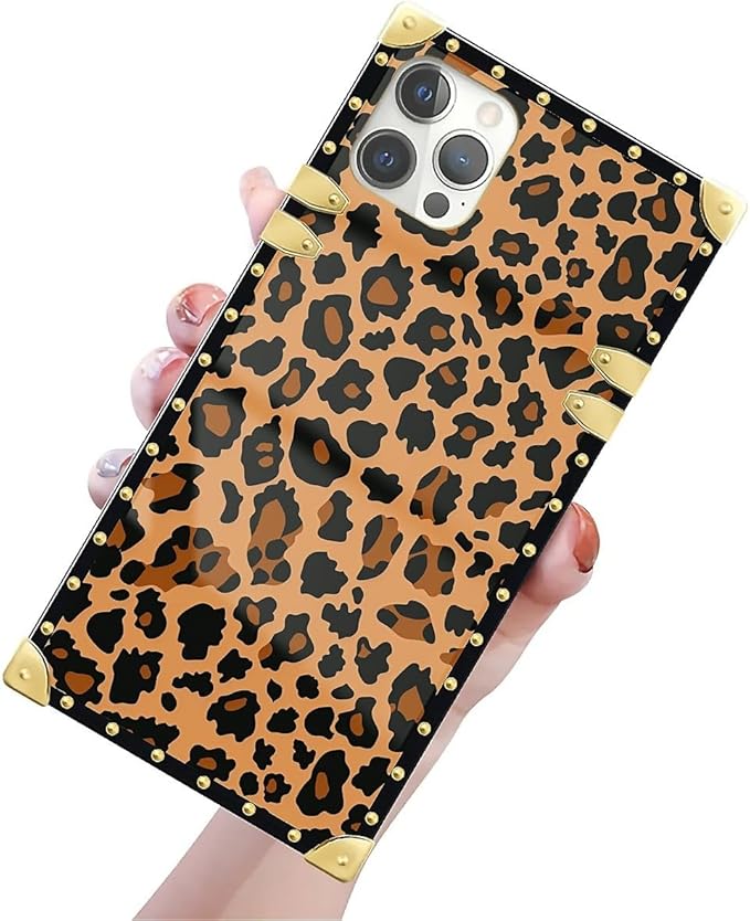 Compatible with iPhone 12 Pro Max Case, Brown Leopard Texture Luxury Golden Decoration for Girl Women Soft TPU Shockproof Protective Hard PC Back for iPhone 12 Pro Max