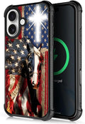 for iPhone 17 Case,for MagSafe Graphic Design for Girl Boy Soft Silicone Hard Acrylic Shock Protection Designed for iPhone 17 Red American Flag Horse Cross Pattern