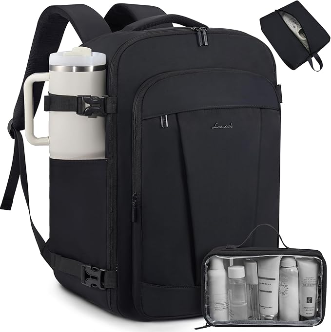 LOVEVOOK 50L Travel Backpack for Women & Men, Airline Approved Carry On Backpack, TSA Personal Item Bag fits 18.0 Inch Laptop, Waterproof Weekender Overnight Bags Suitcase for Work, Black