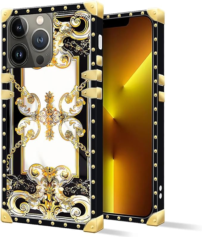 Compatible with iPhone 13 Pro Max Case, Gold Grain Flowers Luxury Golden Decoration for Girl Women Soft TPU Shockproof Protective Hard PC Back for iPhone 13 Pro Max