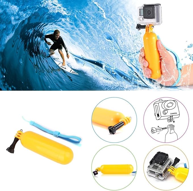 Universal Action Camera Accessories Bundle Head Chest Strap Mount/Selfie Stick/Floating Hand Grip Compatible with Dragon Touch/AKASO EK7000 Brave 4 5 6 7 LE V50X/GoPro Hero 13 12 11 10 9 8 7