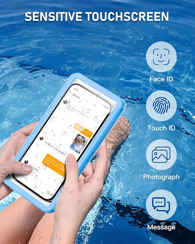 Waterproof Phone Pouch,IPX8 Waterproof Phone Case for Beach & Floating Essentials,Phone Waterproof Pouch with Lanyard, Universal Case Up to 6.9" for iPhone,Samsung (Blue)