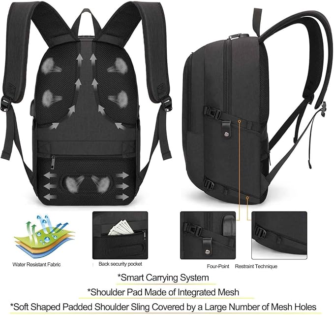Tzowla Travel Laptop Backpack Water Resistant Anti-Theft Bag with Giant Tumbler Holder Pocket and Lock 15.6 Inch Computer Business Backpacks for Women Men Work College,Casual Daypack(Black)